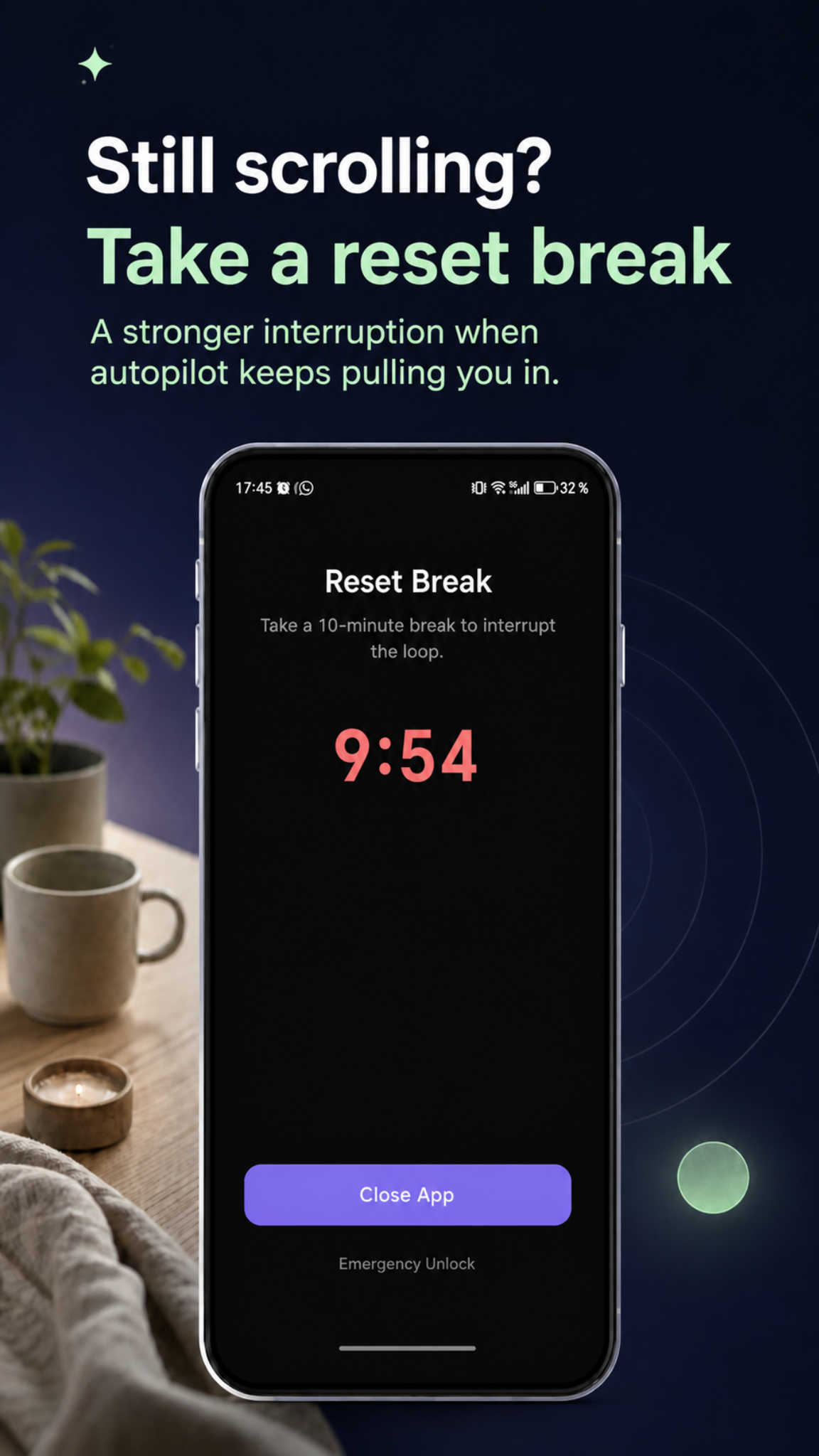 LoopCut Reset Break screen encouraging a ten minute break
