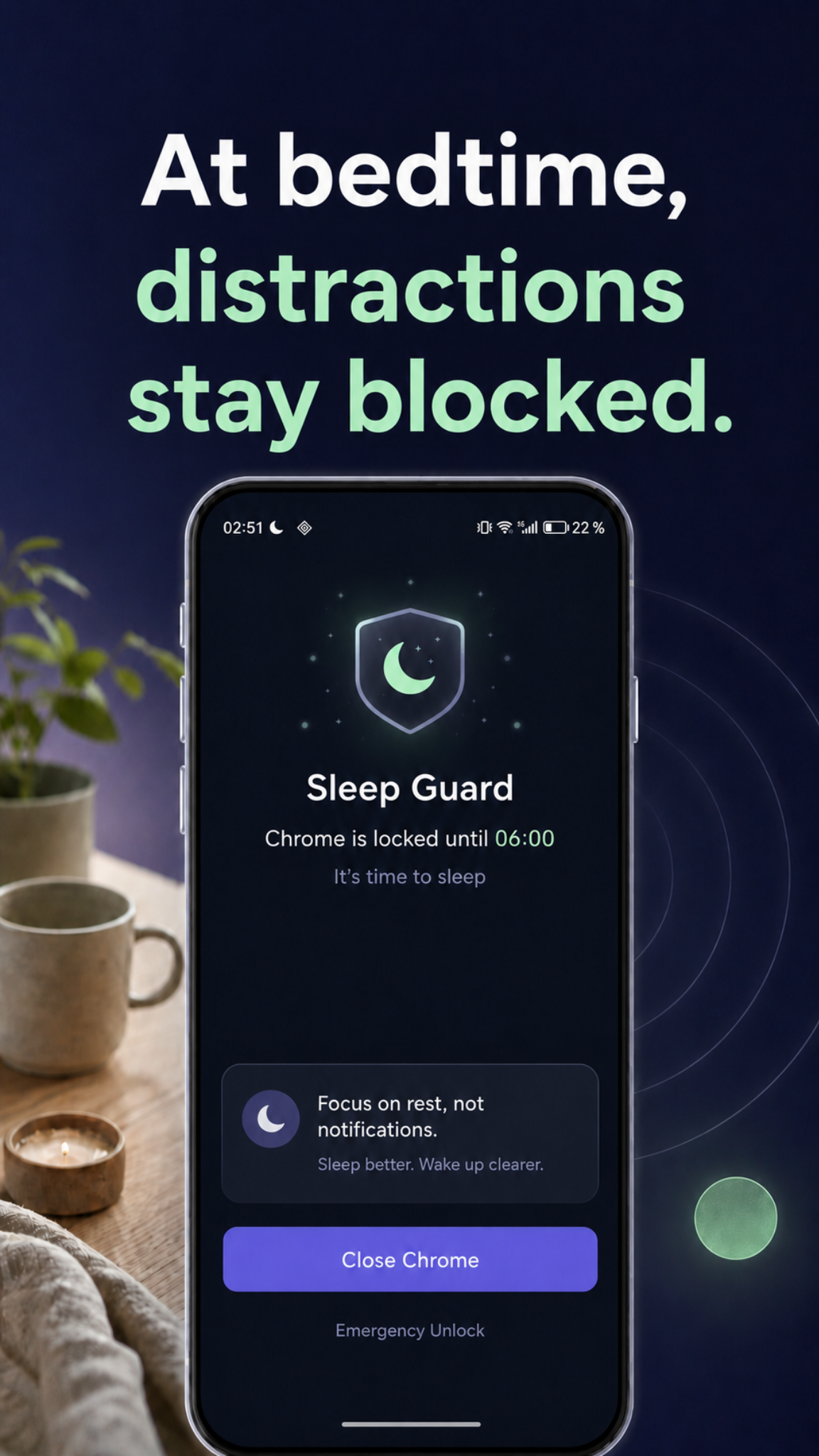 LoopCut bedtime screen showing distractions stay blocked