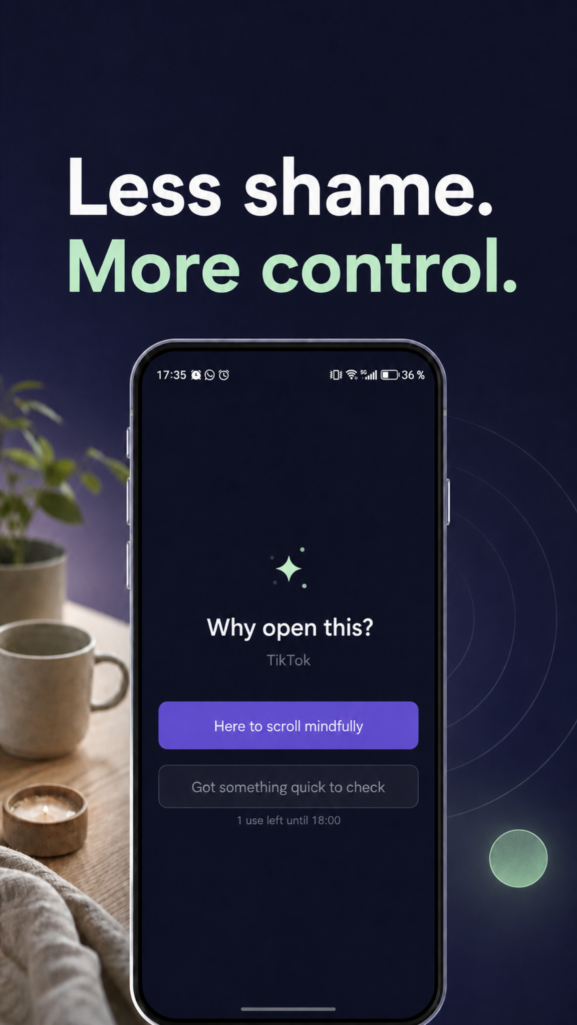 LoopCut screen explaining less shame and more control