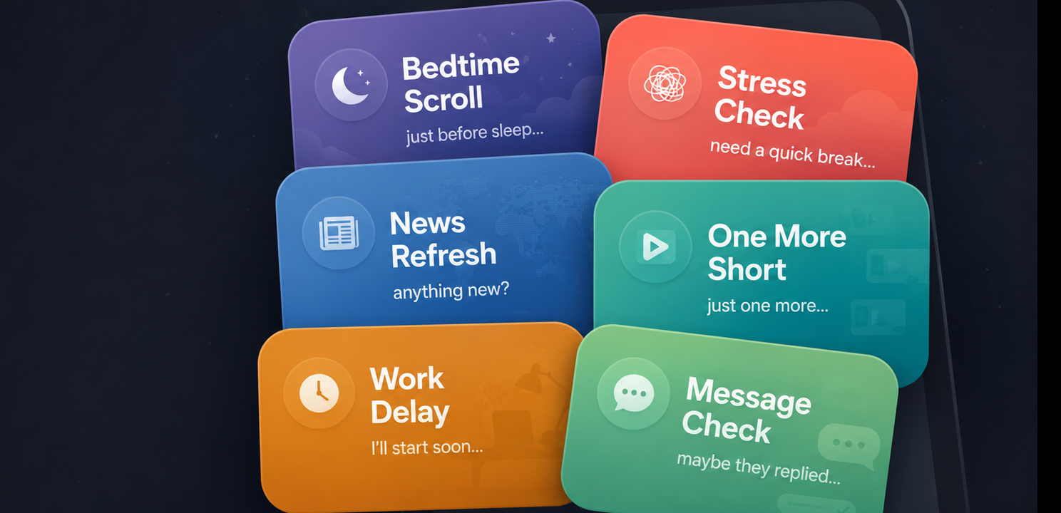 Scroll type test preview with scroll type cards and a phone report interface