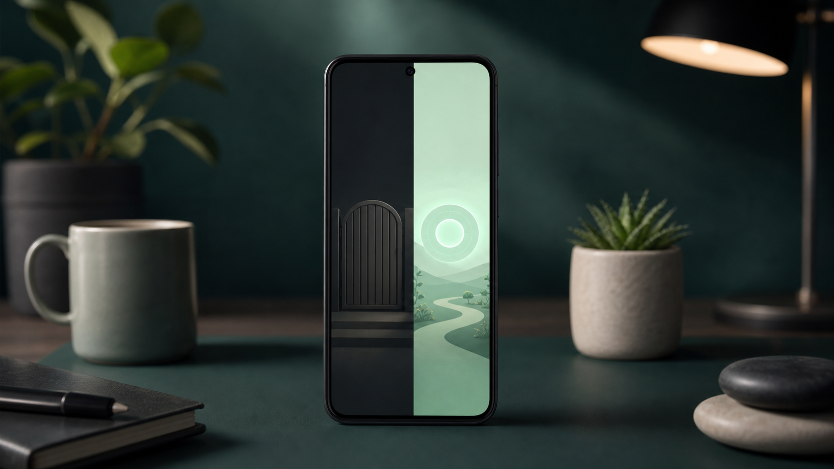 An Android phone showing a visual choice between a hard boundary and a softer friction path.